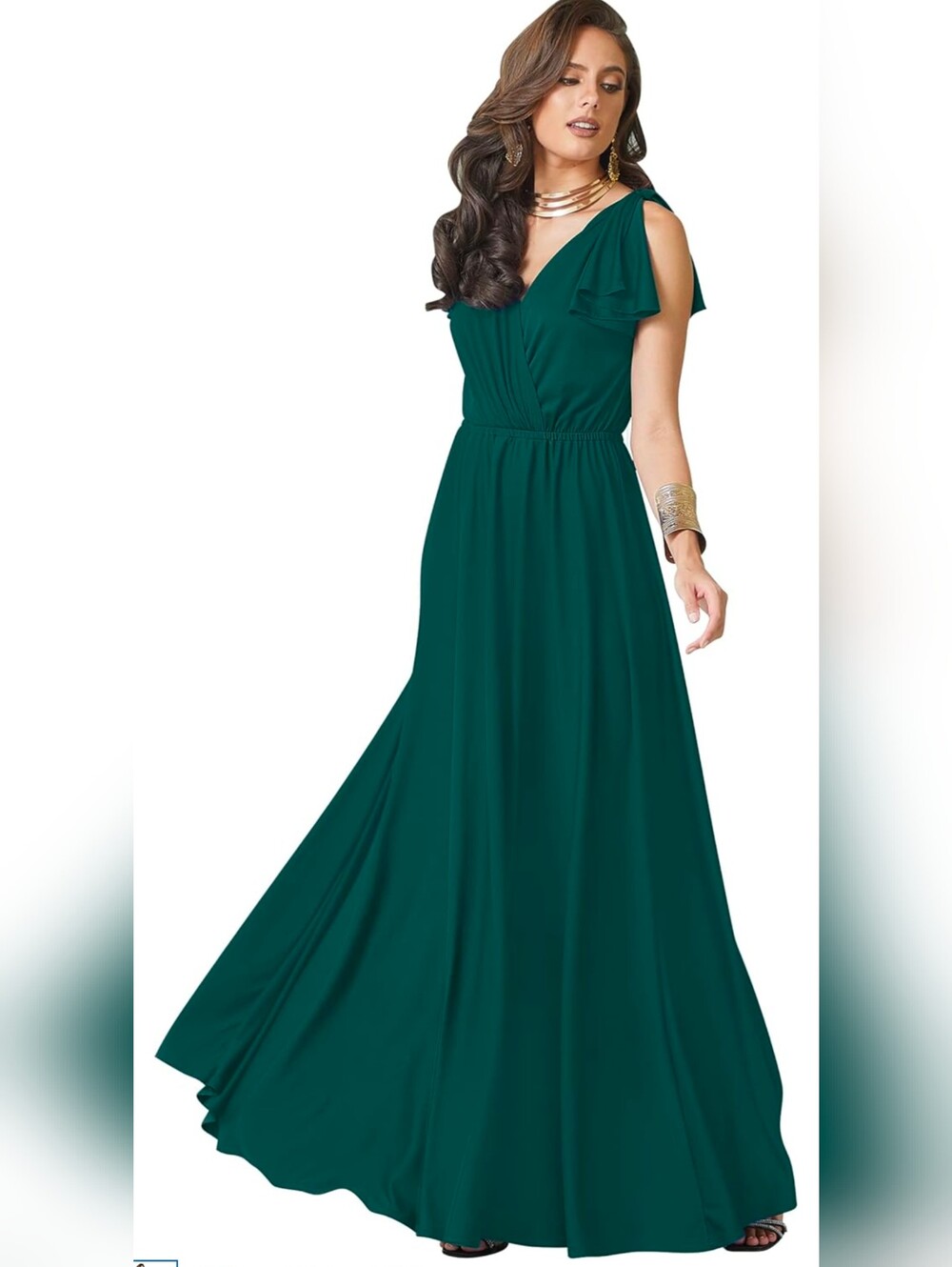 Koh Koh V-Neck Ruffled Shoulder Maxi Dress